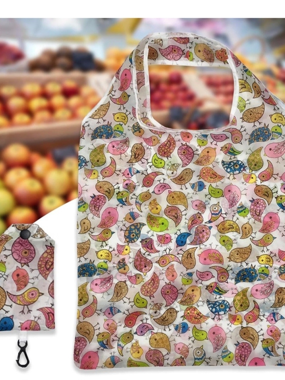 Reusable Adorable Tote Bag with Colorful Bird Print